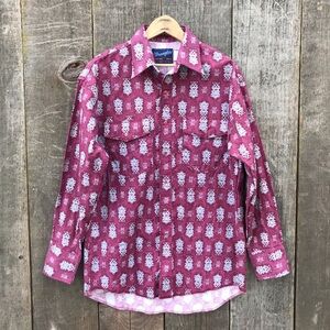 Wrangler Western Cowboy Southwest Pattern Rodeo Pearl Snap Shirt 15 1/2 x 33 Med